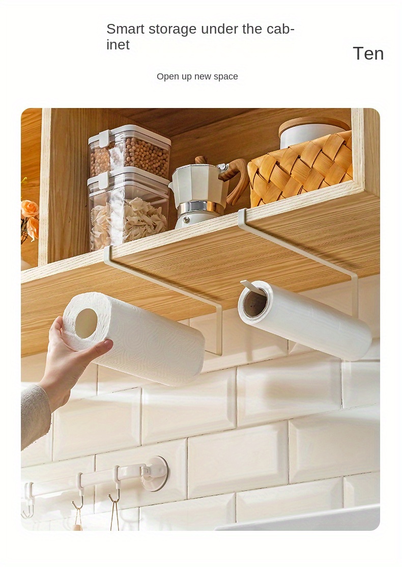 Kitchen Space-saving Paper Towel Holder, Cabinet Hanging Roll Paper Holder  Without Punching, Fresh-keeping Film Storage Rack, Lazy Rag Storage Rack,  Home Supplies - Temu