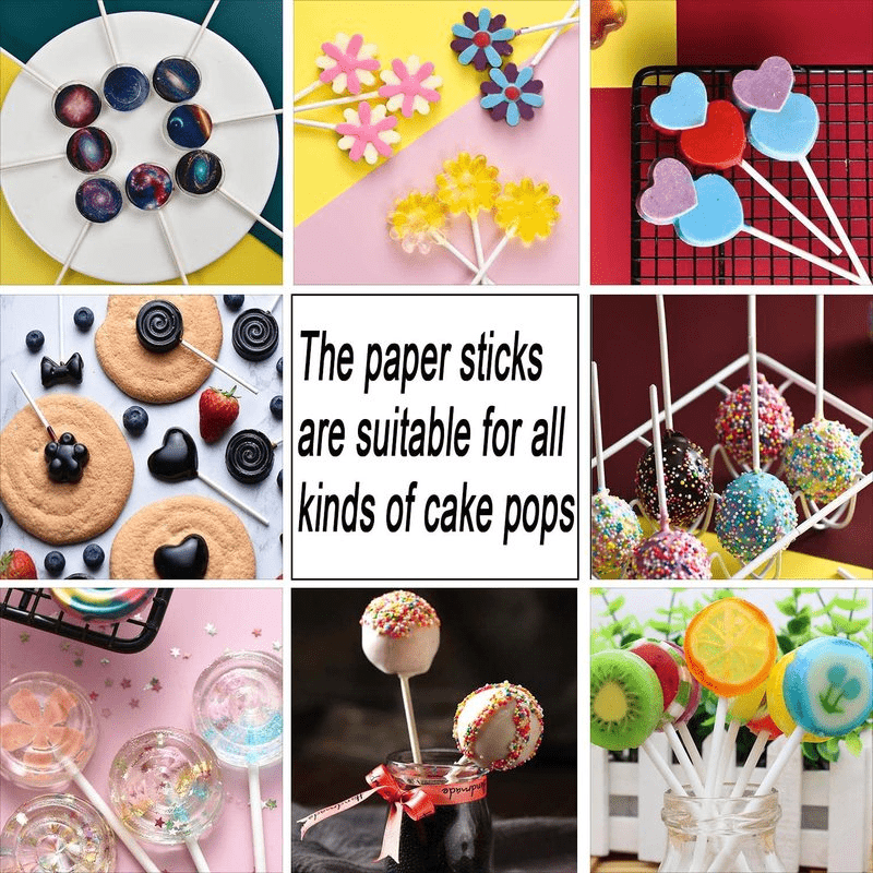 300Pcs Cake Pop Sticks and Wrappers Kit, 100Pcs 6IN Lollipop Stick, 100pcs  Clear Candy Treat Bags Parcel, 100pcs Gold Twist Ties for Lollipops