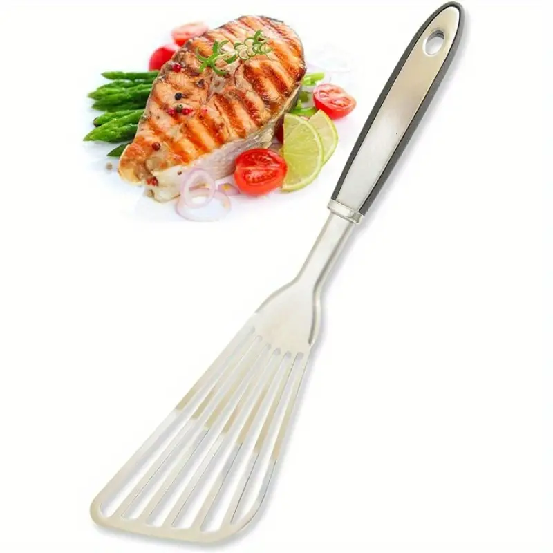 Fish Spatula Thin Slotted Fish Turner 11'' Stainless Steel Metal Spatula  with Wood Handle Beveled-Edged Kitchen Fish Spatula for Fish Egg Meat  Flipping Frying Grilling Cooking 