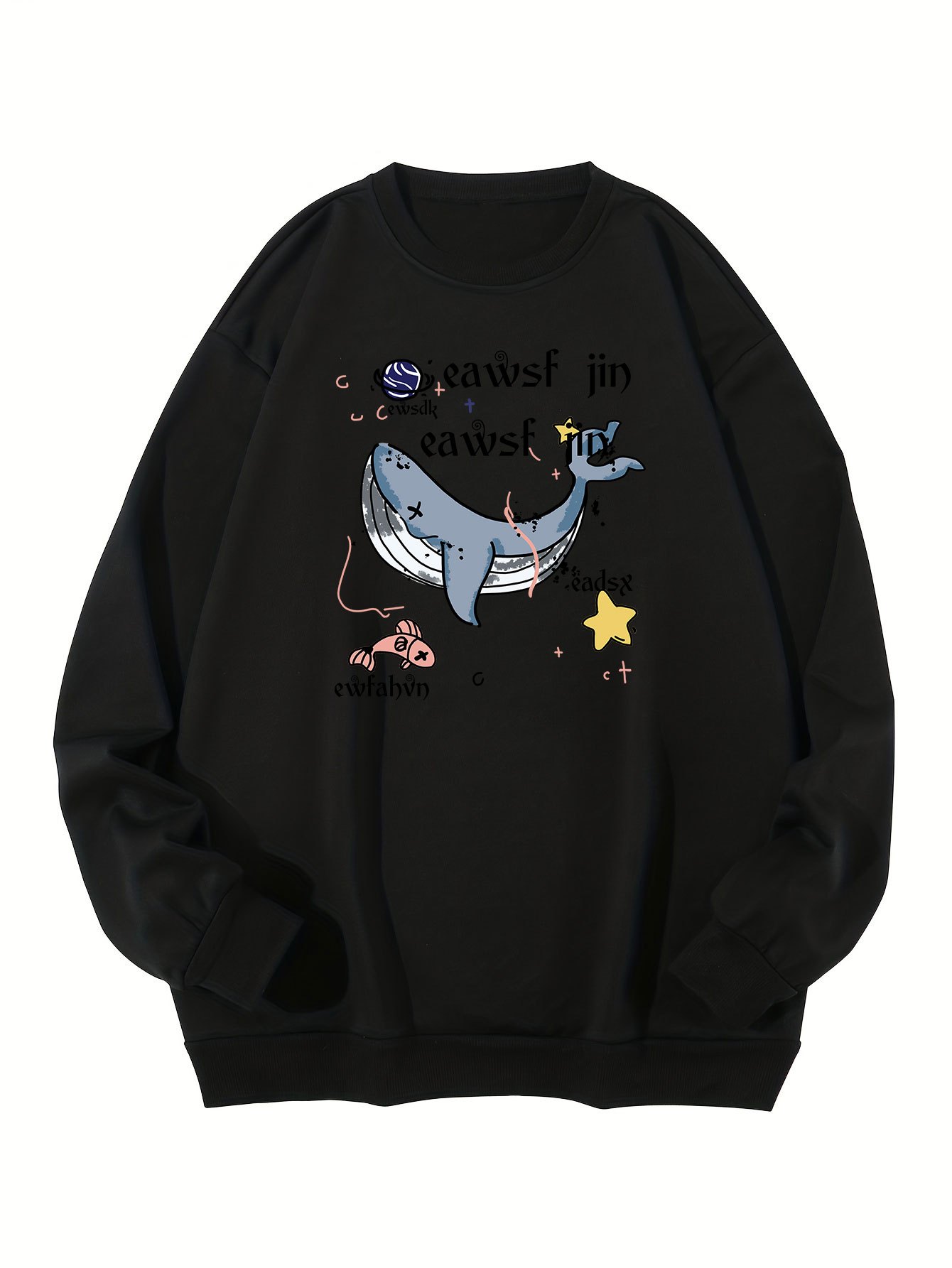 JIN Sky Blue Cute Cartoon Whale Sweater Long Sleeve Pullovers