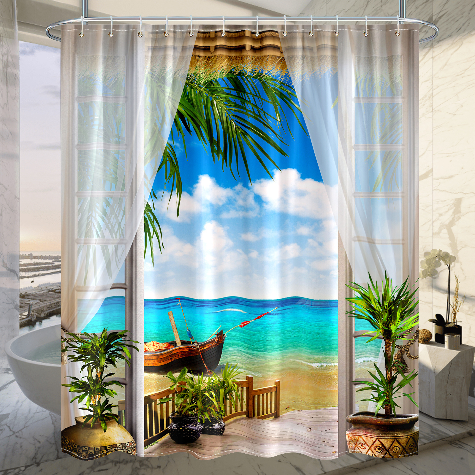  Cortina de ducha de 72 pulgadas de ancho x 84 pulgadas de alto,  diseño de estrellas de mar, sombrero, cortinas de ducha de agua de mar para  baño, cabina de ducha