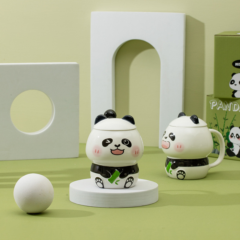 Creative Panda Mug Lid Spoon Set Creative Mobile Phone - Temu