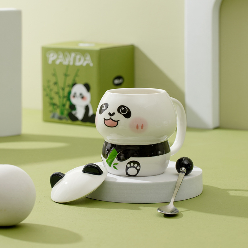 Creative Panda Mug Lid Spoon Set Creative Mobile Phone - Temu