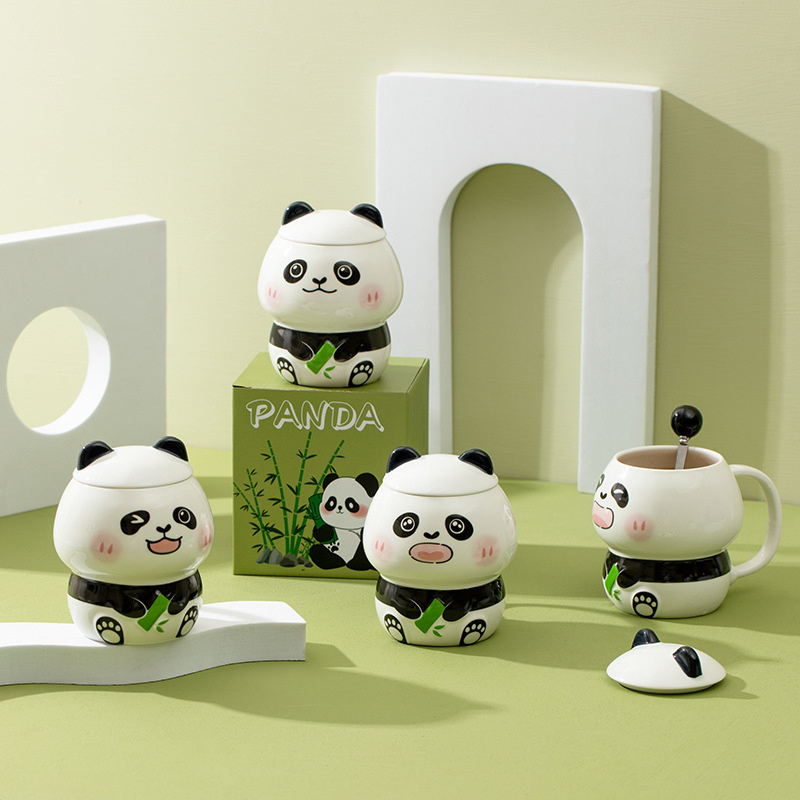 Creative Panda Mug Lid Spoon Set Creative Mobile Phone - Temu