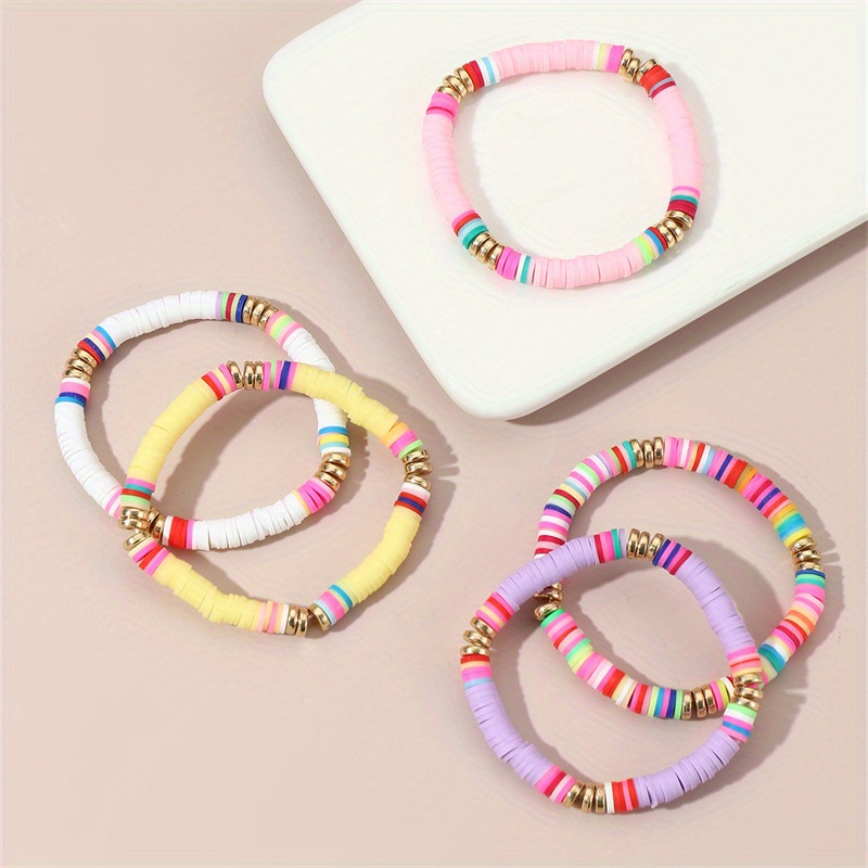 US 5-10 PC Set Bohemian Colorful Clay Beaded Stackable Handmade Polymer Bracelet #3 2 Set
