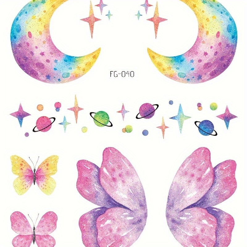 Face Stickers Makeup for Kids Gift Cute Stickers for Face Glitter Butterfly  6 Sheets Suncolor Hair