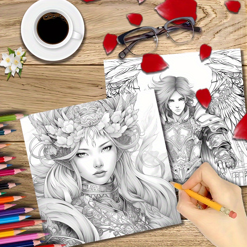 ROMANTIC Coloring SET A5/6x8 Thick Cardstock Pages With Romantic Magical  Characters by Sakuems 