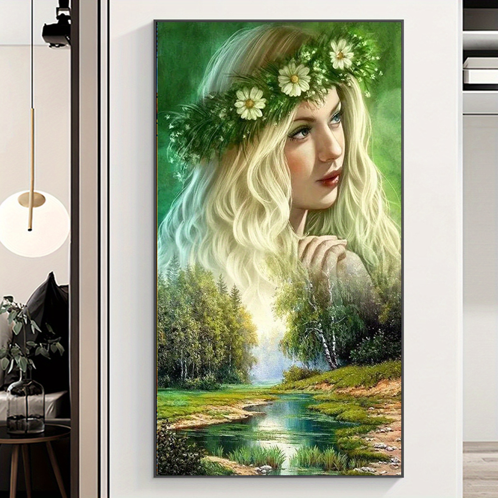 5D DIY Large Diamond Painting Kits For Adult,15.7x27.5inch/40x70cm Mountain  And River Elk Round Full Rhinestone Rhinestone Art Kits Picture By Number