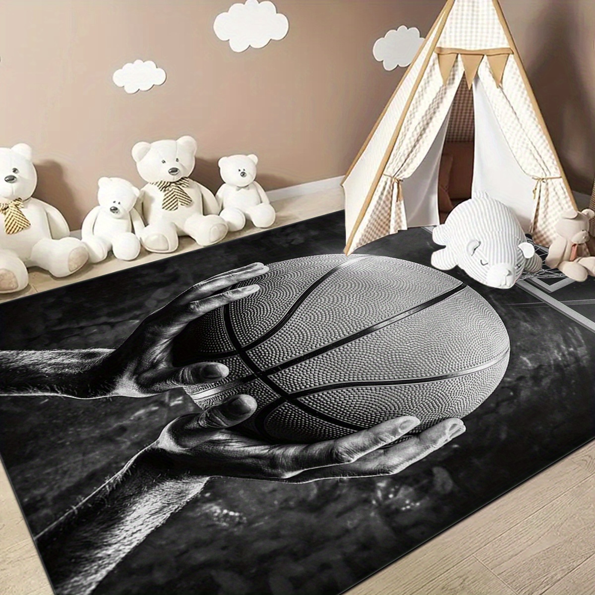 1pc basketball   printed floor rug game room large area carpet hallway kitchen soft mat washable outdoor interior rug dirt resistant anti slip for laundry bathroom bedroom living room home decor christmas new year decor details 1