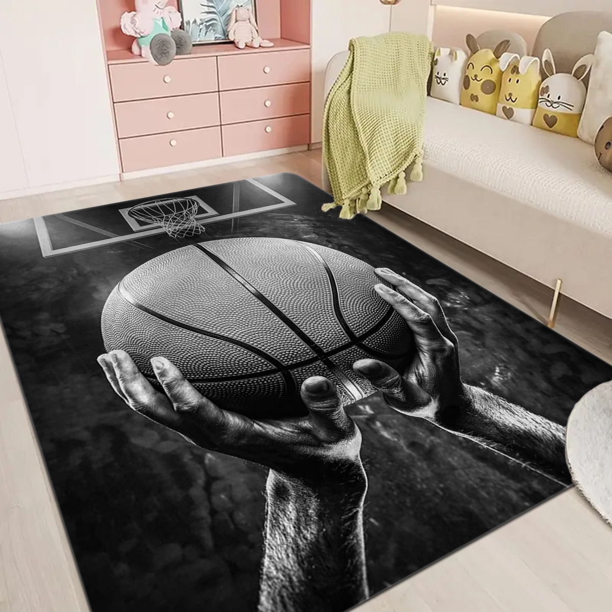 1pc basketball   printed floor rug game room large area carpet hallway kitchen soft mat washable outdoor interior rug dirt resistant anti slip for laundry bathroom bedroom living room home decor christmas new year decor details 2