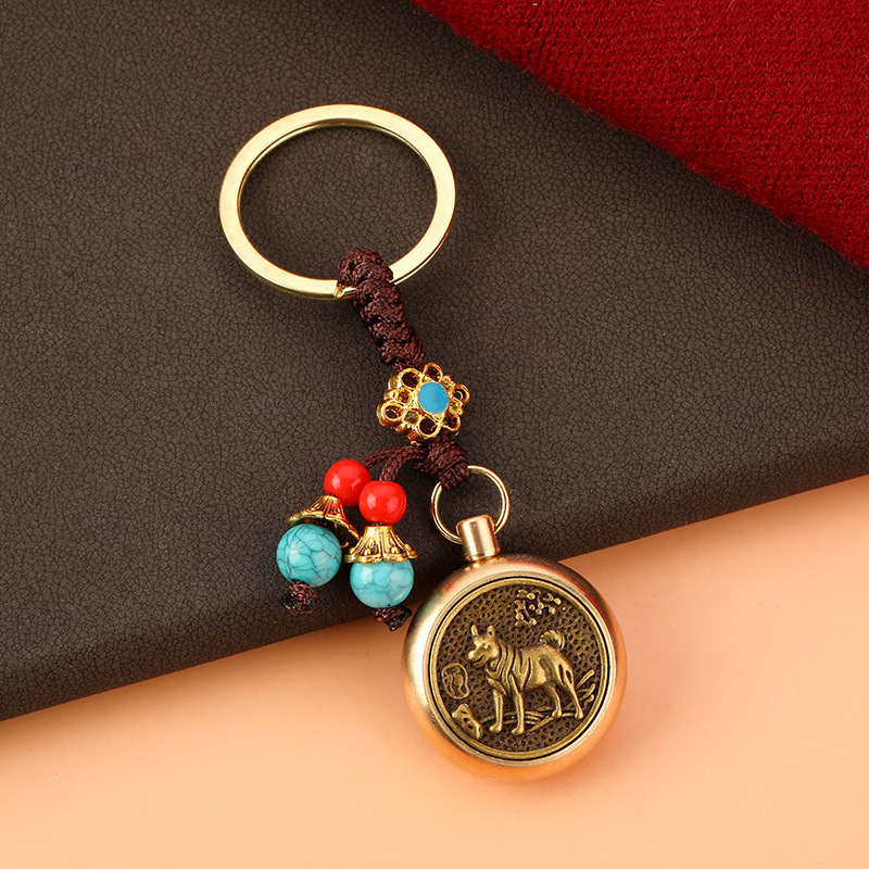 Retro Pure Brass Twelve Zodiac Coins Keychains For Men Temu