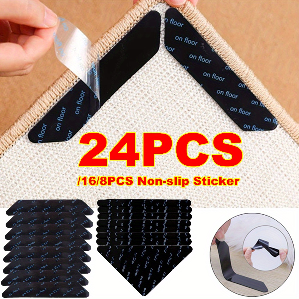 Rug Tape, 8pcs Dual Sided Washable Removable Rug Stopper Grip Your Area Rug,  Non Slip Adhesive Prevent Curl For Hardwood Floors Grip Carpet Corners