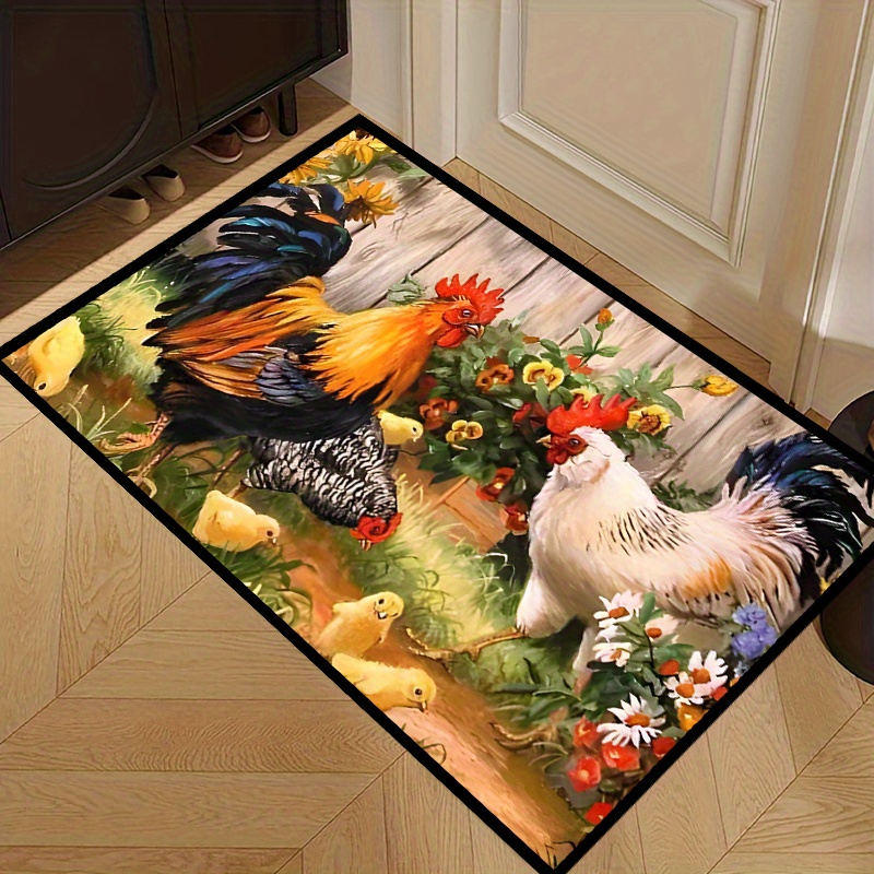 Colorful Chicken And Flower Floor Mat Non slip Indoor Carpet - Temu