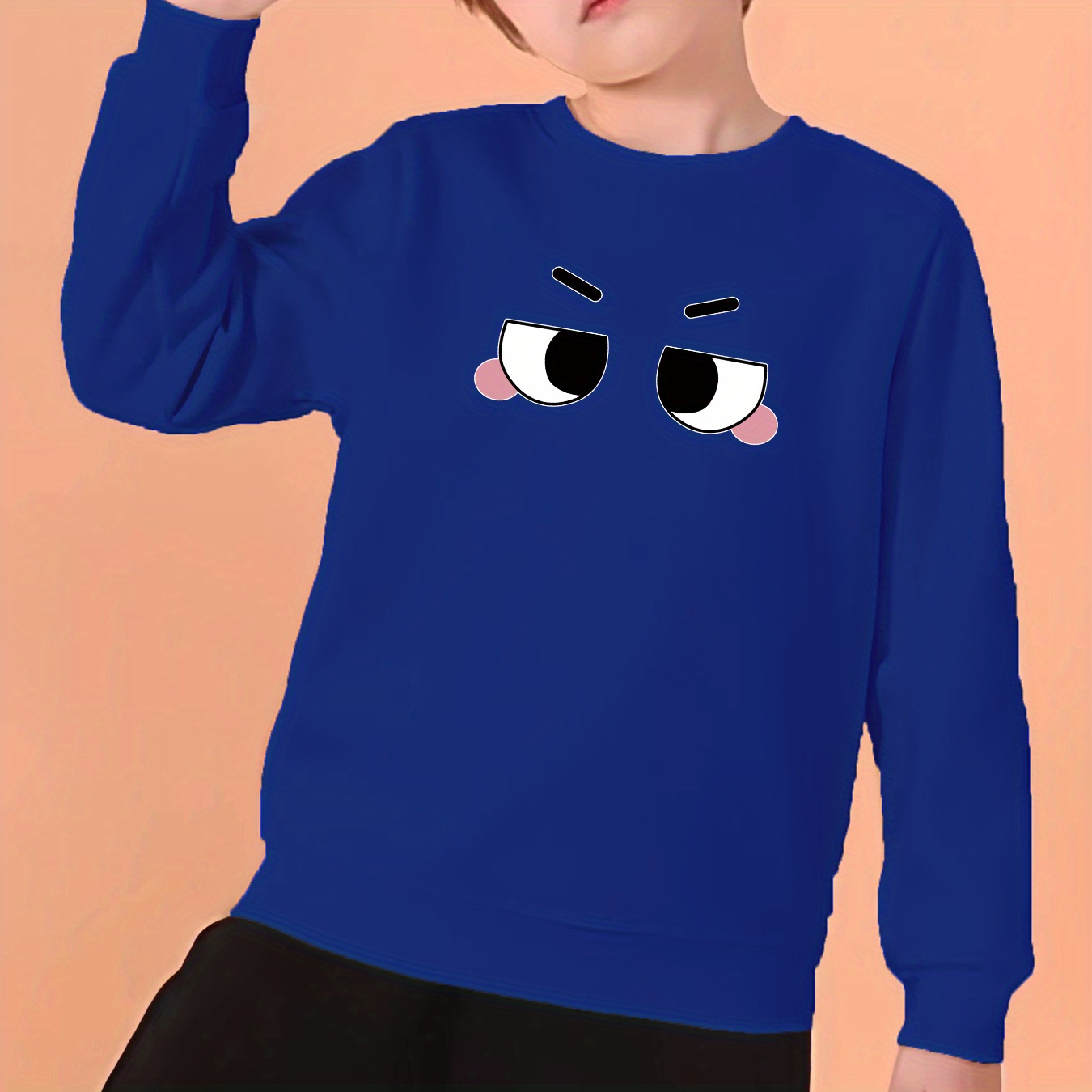 Cartoon Cute Eyes Graphic Print Boys Sweatshirt: Thick And - Temu