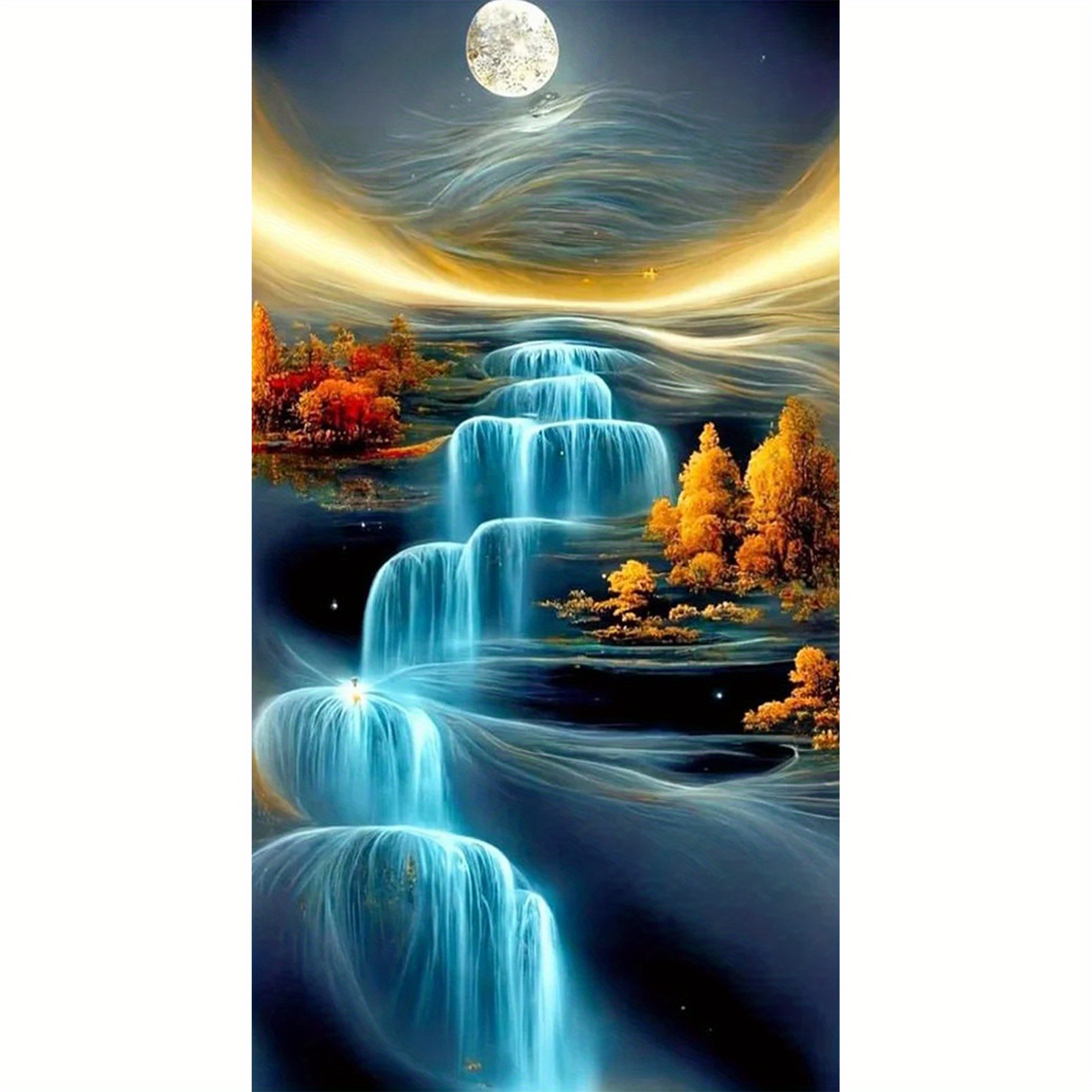 5D DIY Big Artificial Diamond Painting Set For Adults,  15.7x27.5inch/40x70cm Waterfall Round Full Diamond Art Digital Picture Kit  For Home Wall Decor