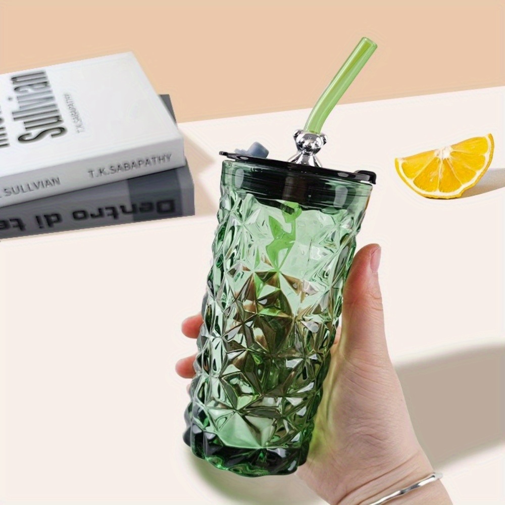 Bear Tumbler With Lid And Straw, Geometric Glass Water Bottle, Stylish  Clear Water Cups, Summer Winter Drinkware, Travel Accessories - Temu