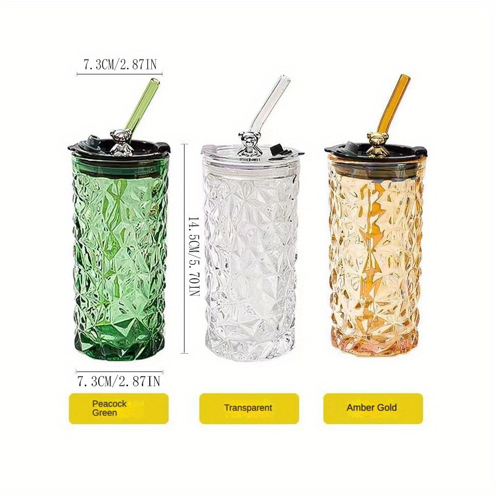 Bear Tumbler With Lid And Straw, Geometric Glass Water Bottle, Stylish  Clear Water Cups, Summer Winter Drinkware, Travel Accessories - Temu