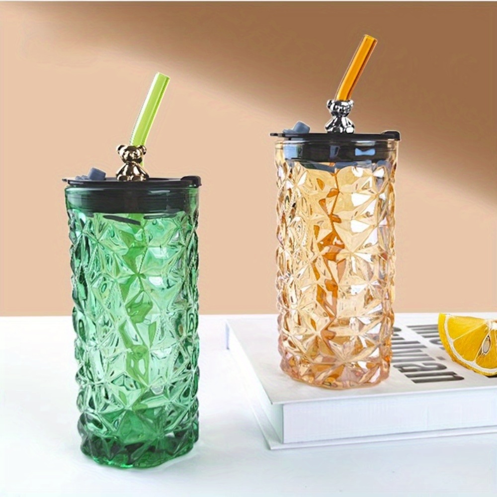 Bear Tumbler With Lid And Straw, Geometric Glass Water Bottle, Stylish  Clear Water Cups, Summer Winter Drinkware, Travel Accessories - Temu