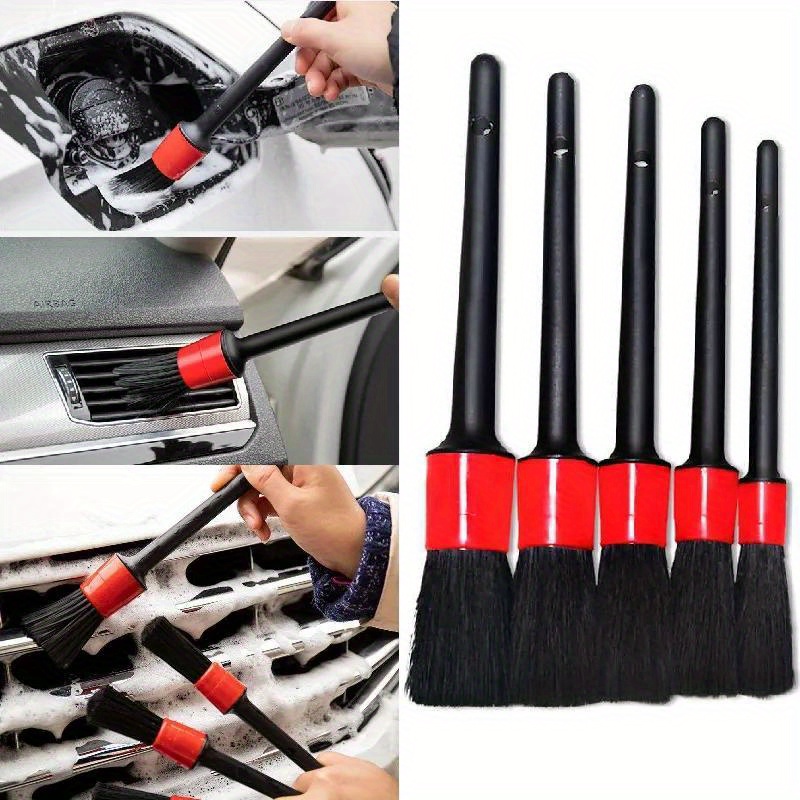Car Detail Brushes Set Long Soft Bristle Detailing Brush For - Temu