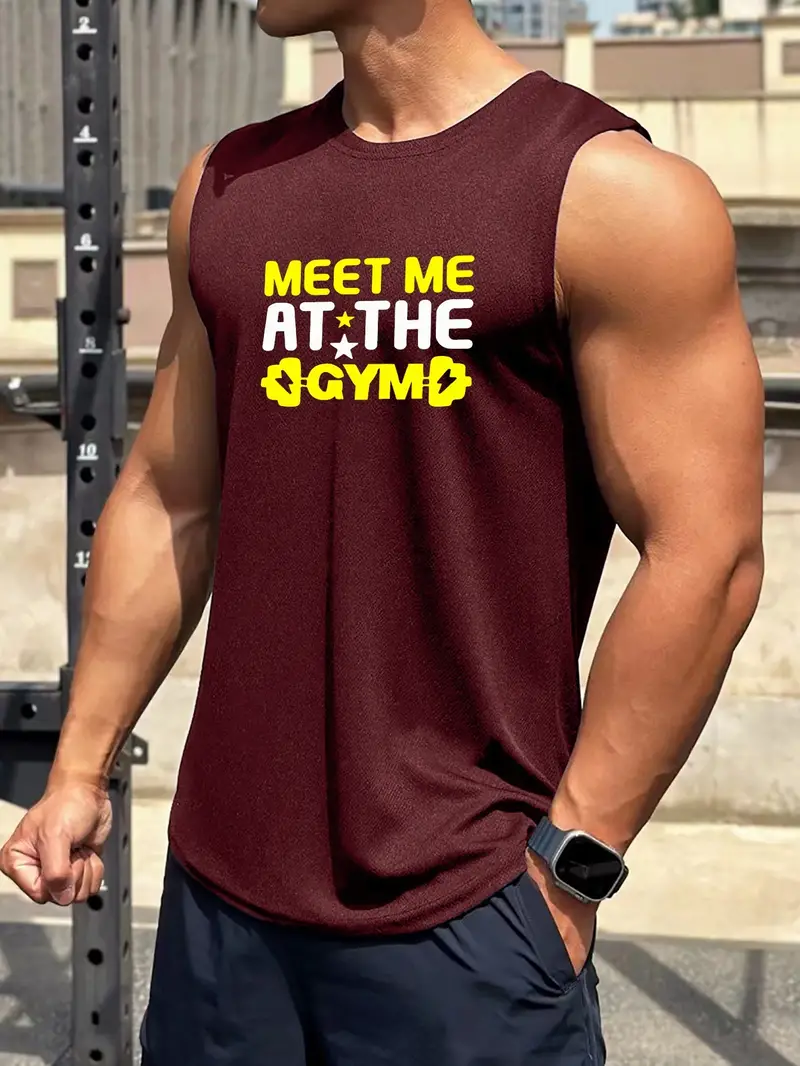 Camiseta Sin Mangas Estampado 'meet At The Gym' Camiseta Sin - Temu Chile