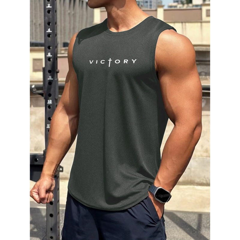 

Victory Print T-shirt Tanks, Sleeveless Tank Top, Men's Active Undershirts For Workout At The Gym