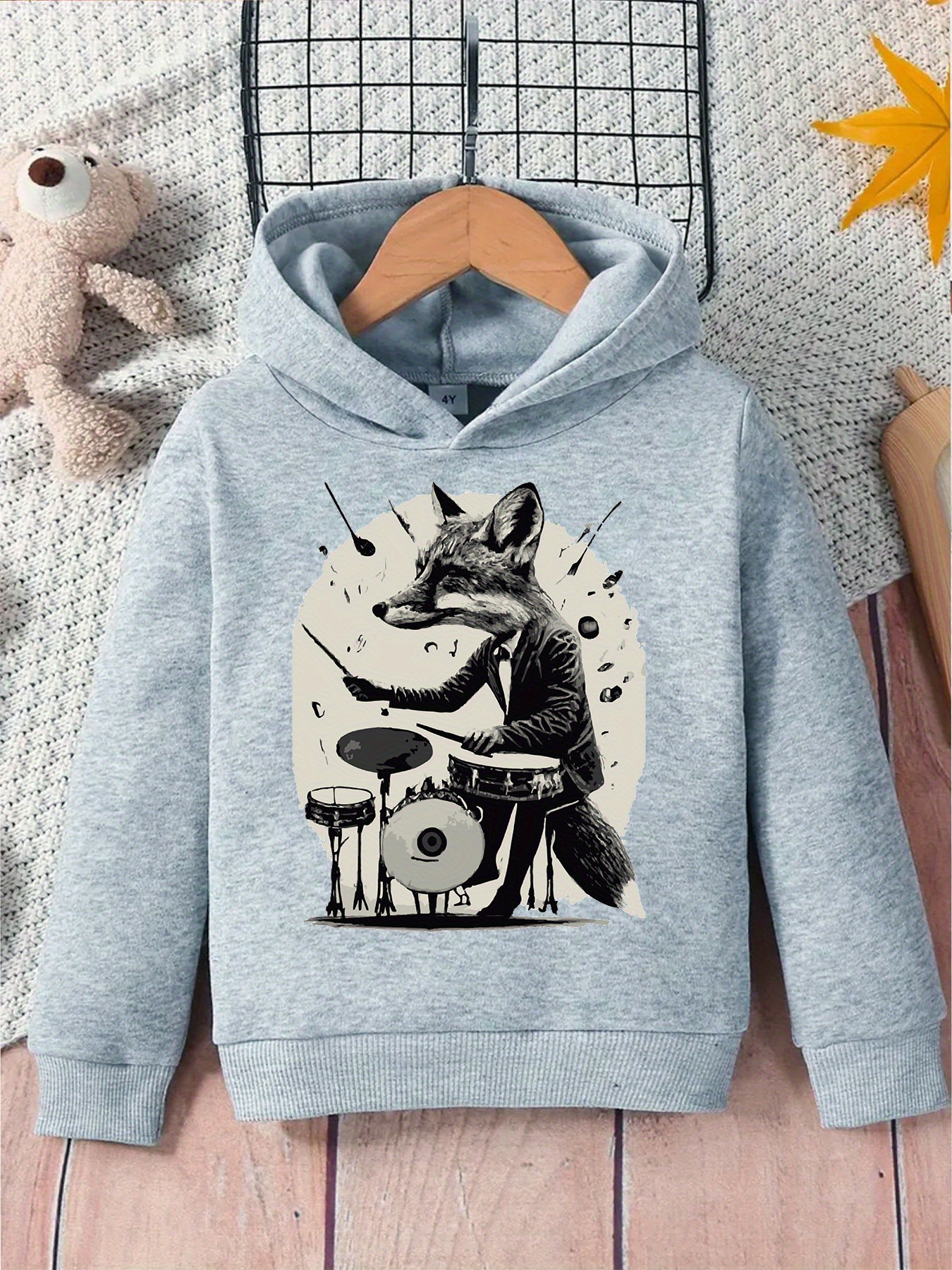 Anime Fox Drums Print Boys Casual Pullover Long Sleeve Temu