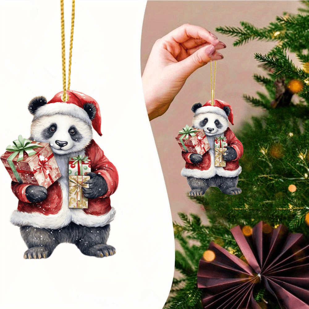  Acryl-Weihnachtsbaumschmuck - Weihnachts-Panda-Anhänger- Autoanhänger  2D-Acryl-Auto-Ornament, Rückspiegel-Ornamente,  Weihnachtsbaum-Dekoration, Auto-Innenzubehör Yongwiory