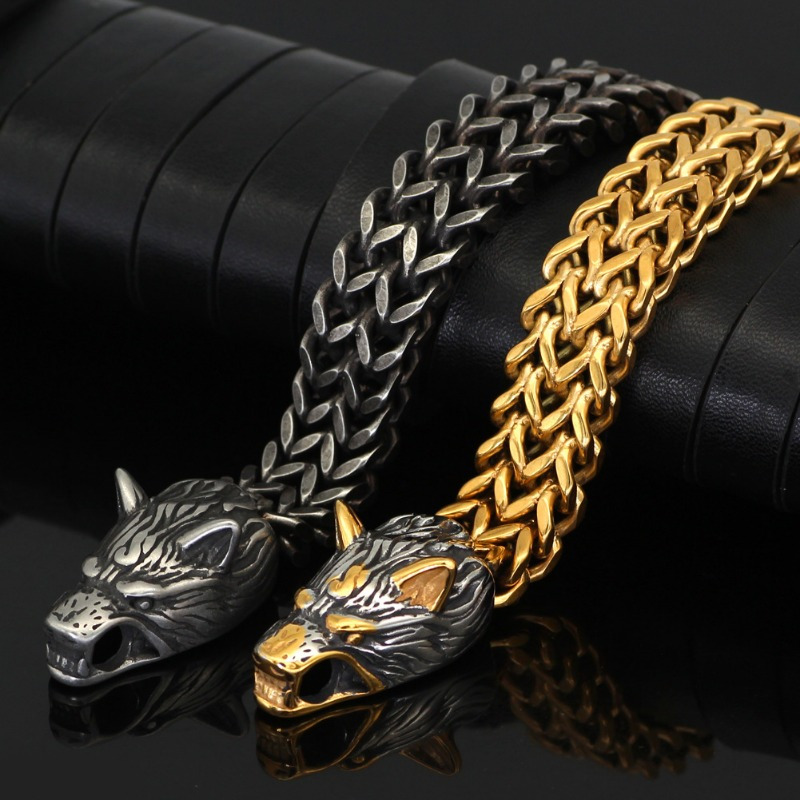 1pc stainless steel mens bracelet wolf head bracelet halloween gift for men women details 0