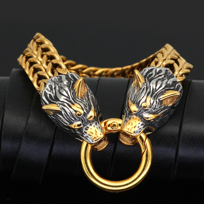 1pc stainless steel mens bracelet wolf head bracelet halloween gift for men women details 4