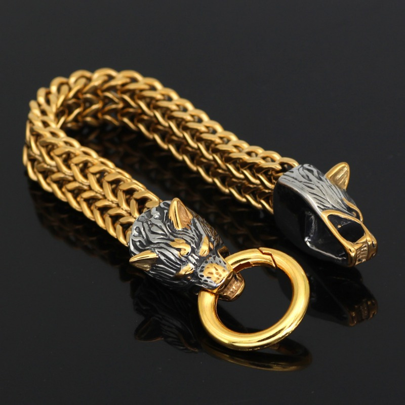 1pc stainless steel mens bracelet wolf head bracelet halloween gift for men women details 6