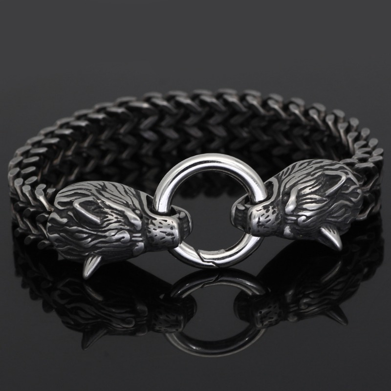 1pc stainless steel mens bracelet wolf head bracelet halloween gift for men women details 7