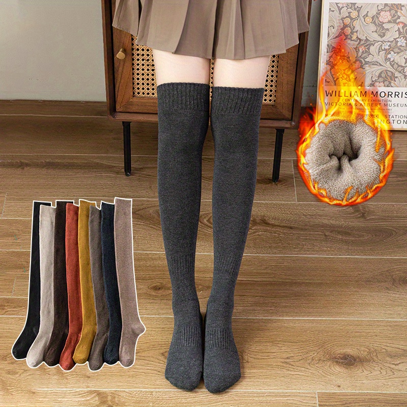 Solid Terry Fleece Thermal Winter Knee Socks Fashionable - Temu