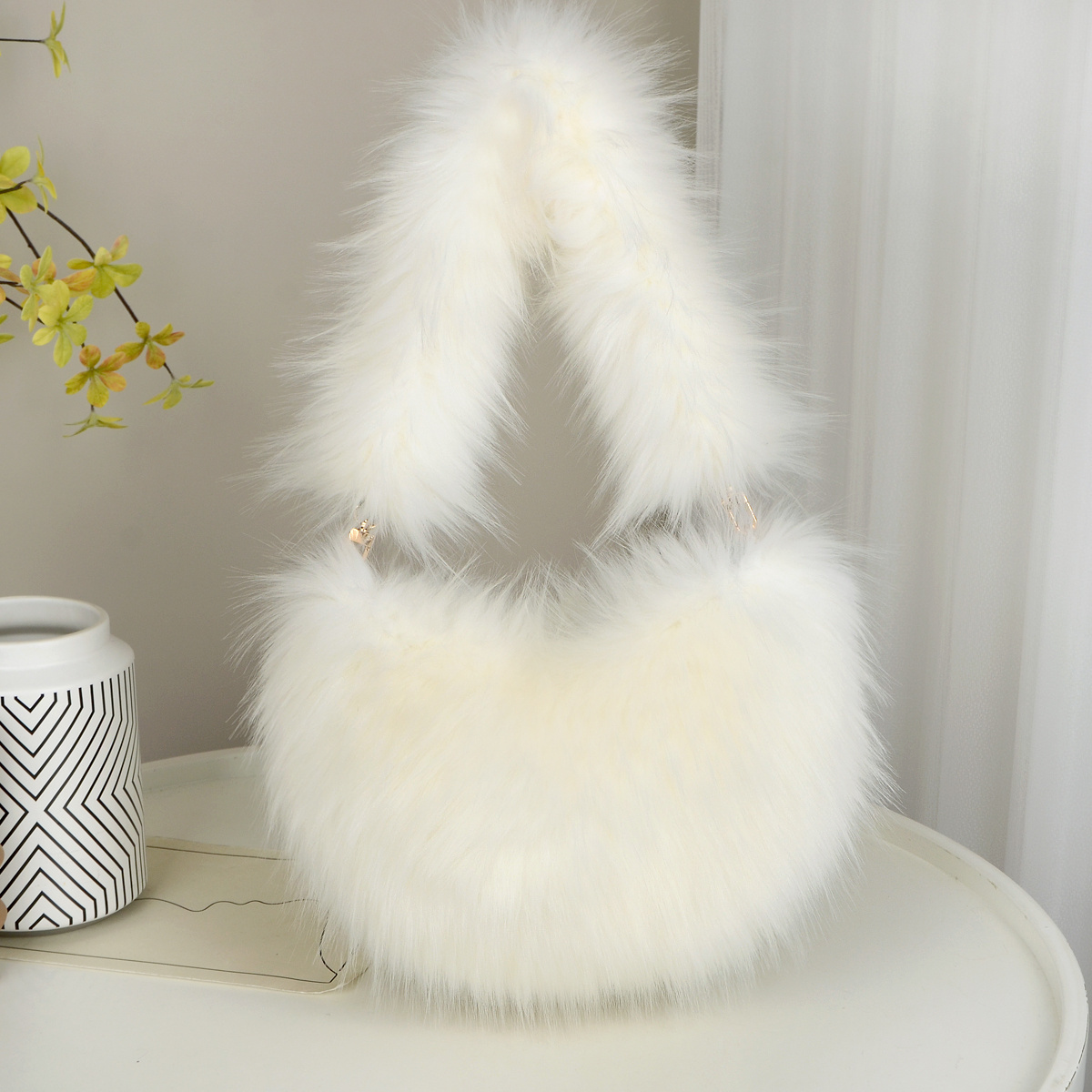 Stylish Fluffy Faux Fur Tote Bag Y2k Love Shaped Shoulder Temu