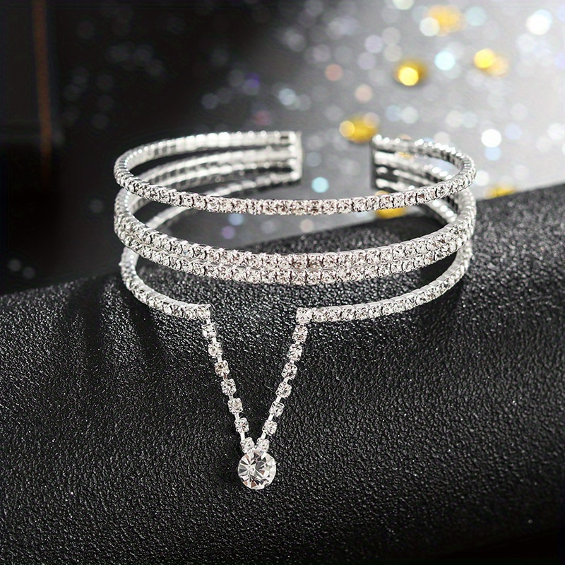Women's Multilayers Bracelet Silver Diamond Adjustable Rhinestone