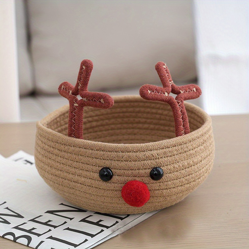 1pc Christmas Style Desktop Storage Basket, Cotton Rope Woven Desktop  Storage Basket, Cosmetics Small Items Key Remote Control Storage Box,  Christmas