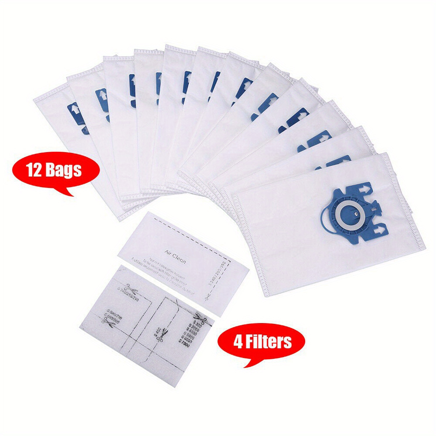 12 Vacuum Cleaner Bags+8 Filters Compatible with HyClean Miele GN