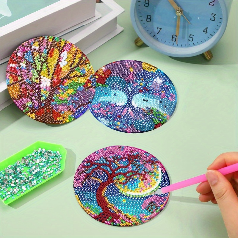 Tie Dye Diamond Art Painting Coaster Set With Holder Diy - Temu