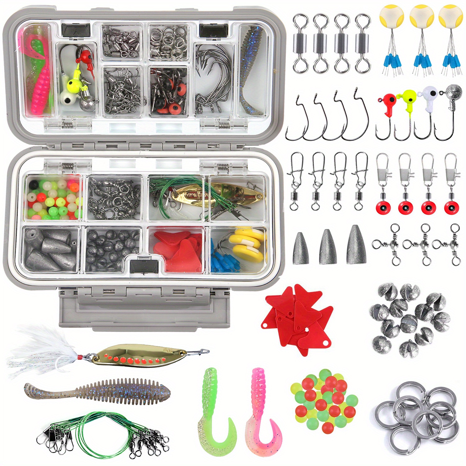 192/308pcs Fishing Accessories Kit, Fishing Tackle Kit With Storage Box  Including Jig Hooks, Bullet Weights, Sinker, Slides, Bobbers, Suitable For  Fre