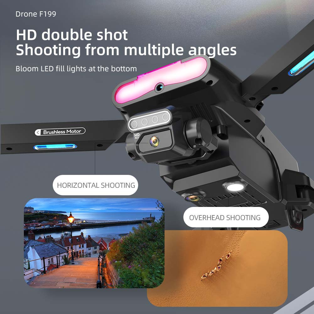 tosr f199 brushless motor hd dual camera professional hd pixels two axis remote control aerial photography drone with running lights flight helicopter foldable quadcopter toy gifts dron uav details 12
