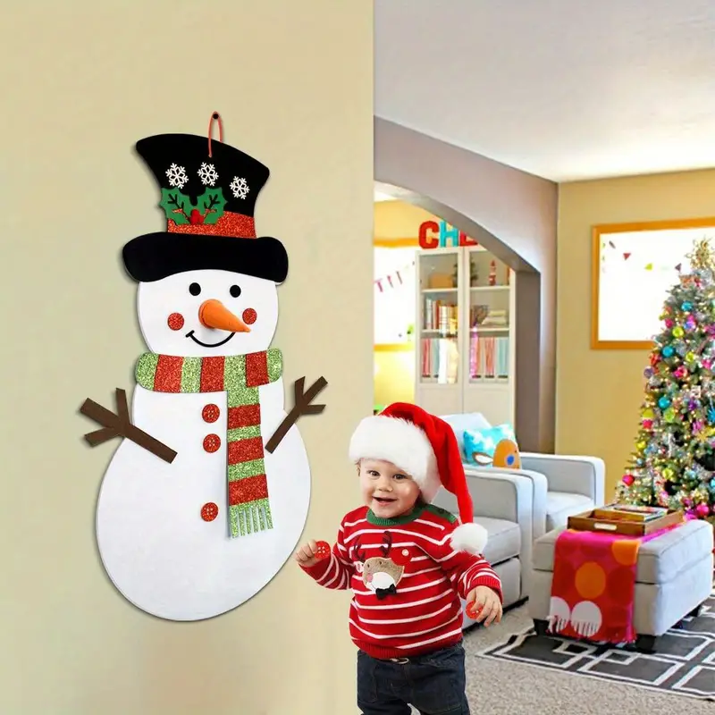 Set, Felt Snowman For Wall Decor, Double-Sided DIY Felt Christmas Snowman  Set With 35 Glitter Detachable Ornaments, Xmas Gift, Christmas Home Door Wal