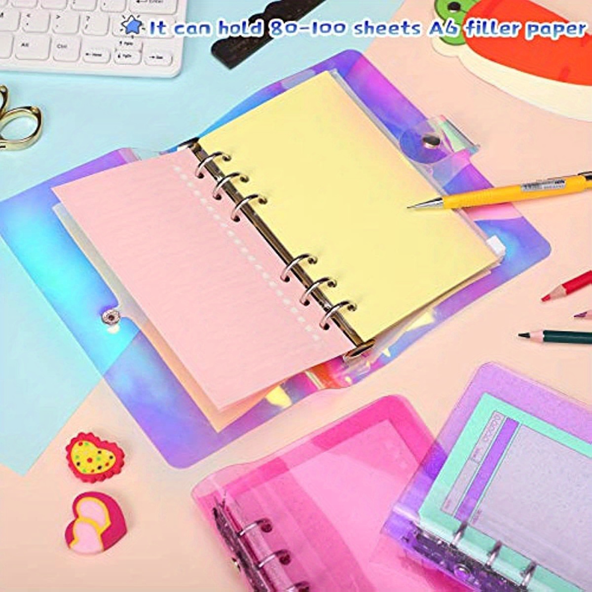 2 Pcs A5 Rainbow Soft Pvc Notebook Binder, Refillable Paper Pvc