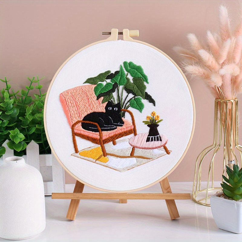 3d Black Cat Holiday Life Embroidery Starter Kit For - Temu