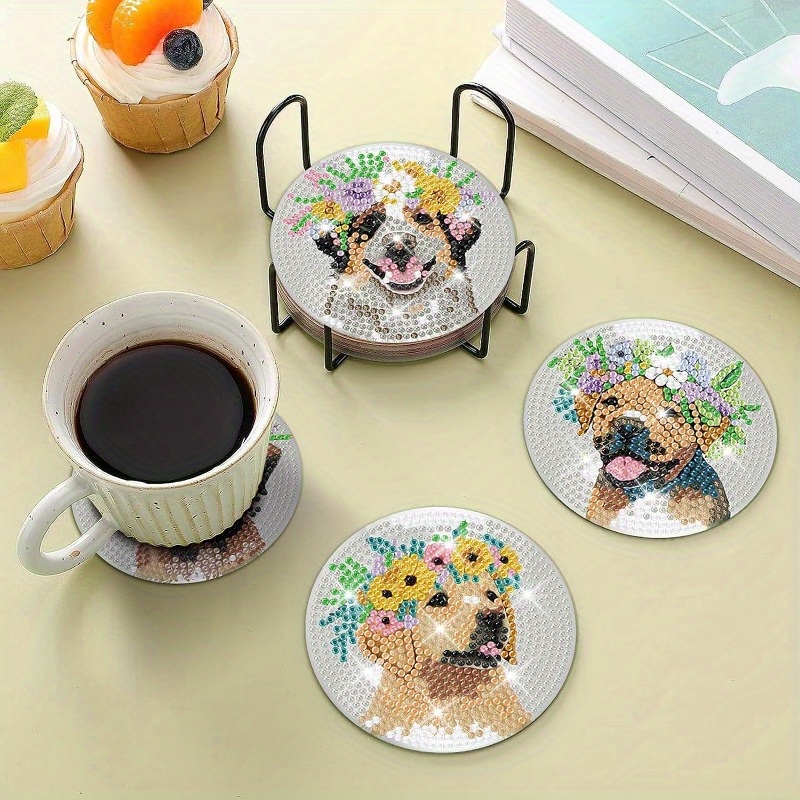 8 Pcs Diamond Painting Coasters with Holder-Dog Diamond Art