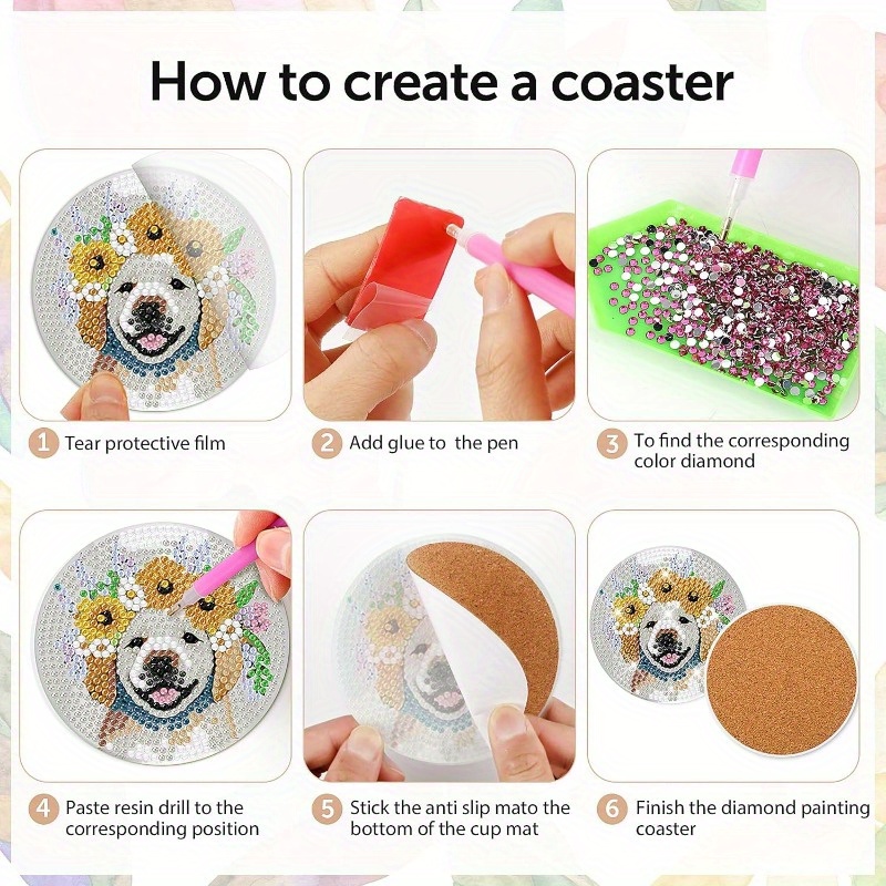 8 Pcs Diamond Painting Coasters with Holder-Dog Diamond Art
