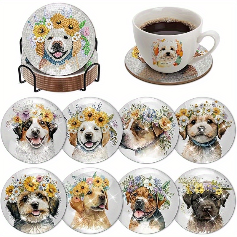 8 Pcs Diamond Painting Coasters with Holder-Dog Diamond Art