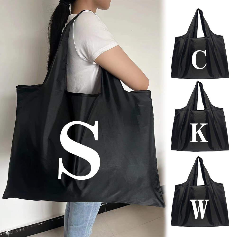 

Initial Letter Print Tote Bag, Large Capacity Shopping Bag, Lightweight Foldable Grocery Handbag For Women's Day