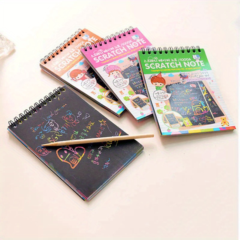 Kids Graffiti Note Book Diy Scratch Drawing Notes Paper Painting Coils Drawing  Book Black Paper Children'S Early Education Toys