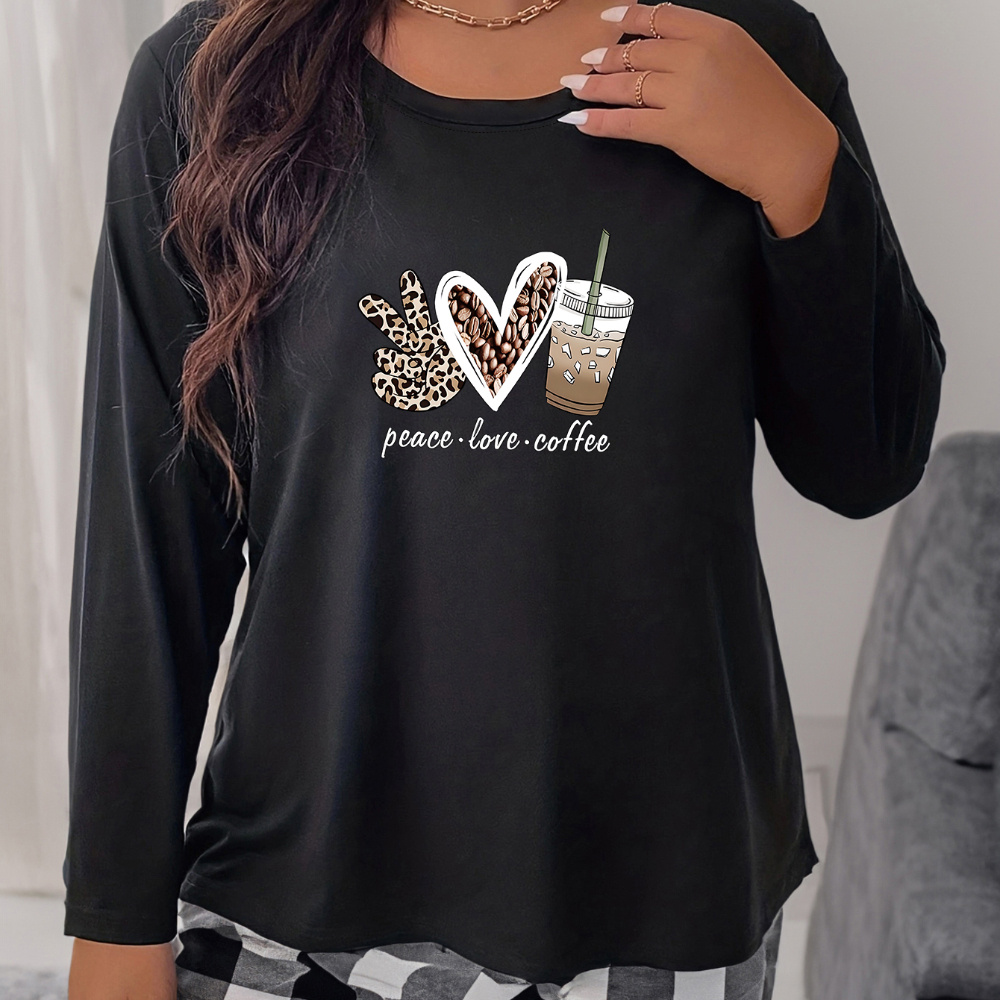 

Plus Size Simple Sleepwear Top, Women's & Long Sleeve Round Neck Medium Stretch Wear Tee Without Pants