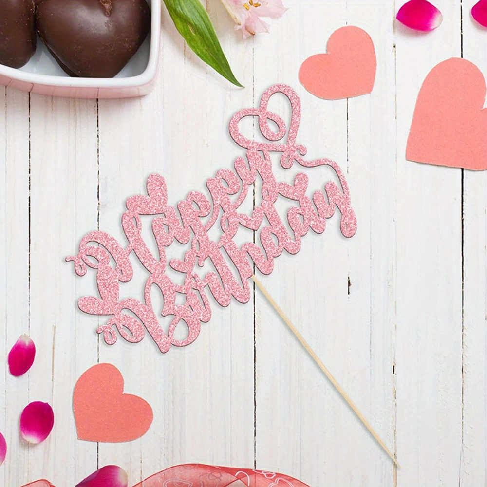 Rianpesn gâteau Coeur Joyeux Anniversaire - Décorations gâteaux à  Paillettes pour gâteaux d'anniversaire | Décorations gâteau Or/Or Rose avec  décor