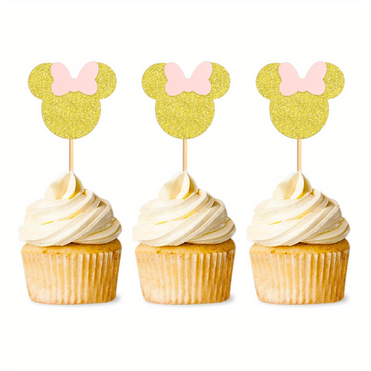 Minnie Mouse Cake Topper, Gold and Pink Glitter Minnie Cake Topper ,First  Birthday Party Cake Stick ,One Minnie Cake Decoration Topper